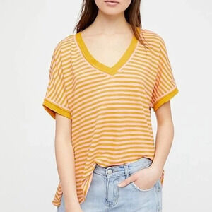 Free People Linen Stripped Side Tie Top